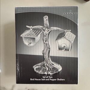 Godinger Salt and Pepper Shakers Silver Plate Metal Tree Hanging Birdhouses